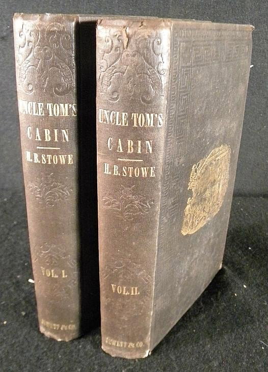 LOT OF 2 BOOKS-UNCLE TOM'S CABIN, HARRIET BEECHER : LOT OF 2 BOOKS-UNCLE TOM'S CABIN OR LIFE AMONG THE LOWLY BY HARRIET BEECHER STOWE, VOL I & II, FORTIETH THOUSAND, BOSTON:JOHN P. JEWETT & CO. CLEVELAND, OHIO: JEWETT, PROCTOR & WORTHINGTON. 1852. SOME