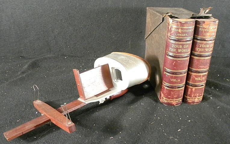 STEREO CARD BOXED SET TOUR OF THE WORLD & VIEWER: STEREO CARD BOXED SET TOUR OF THE WORLD & VIEWER, TOP OF CASE HAS WEAR, AS PICTURED. CARDS IN VERY NICE SHAPE, KEYSTONE VIEW CO. THE VIEWER IS IN REAL NICE CONDITION ALSO. THERE ARE 118 STEROPTIC CARD