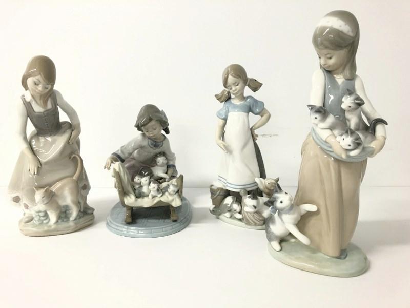 (4) Lladro figures with cats, tallest measures 9.75" high, very nice condition, from local estate (1 of 1)