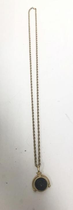 14k chain with ancient or treasure coin, in rope chain, chain measures 30" long,  chain weighs (1 of 6)