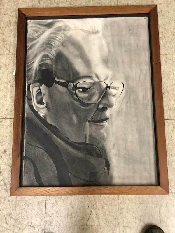 Kris Perry Watercolor and charcoal portrait of woman, in custom made frame, unsigned (1 of 1)