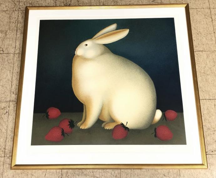 Igor Galanin (b 1937) Russia-U S signed print of hare with strawberries, nicely framed and matted, (1 of 3)