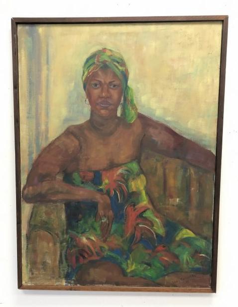 Large o/c portrait of Jamaican woman, signed Lesley Gambetta, dated 1979.  Nice estate condition, (1 of 4)