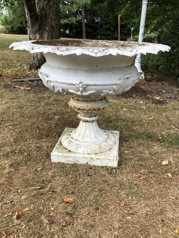 Important J W Fiske large cast iron urn, from famed Castkill Mountain House, from estate in Hurley, (1 of 9)