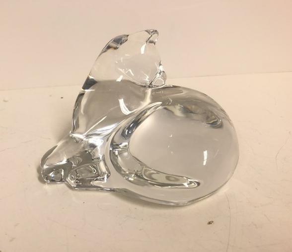 Baccarat reclining cat figurine, fine condition, from local estate collection, measures 4.5" across, (1 of 2)