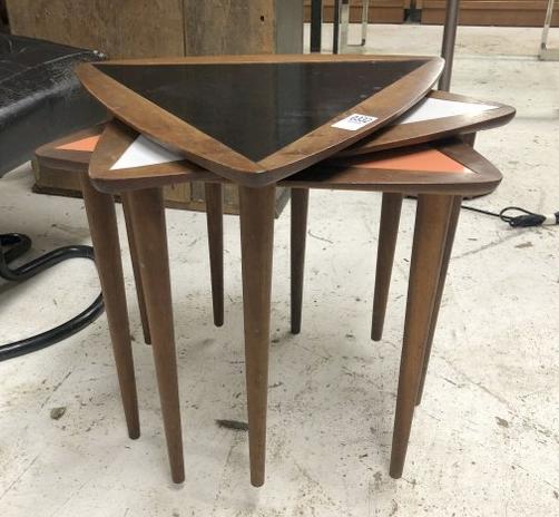 Nest of 3 mid century stacking snack tables, walnut with laminated inserts (1 of 2)