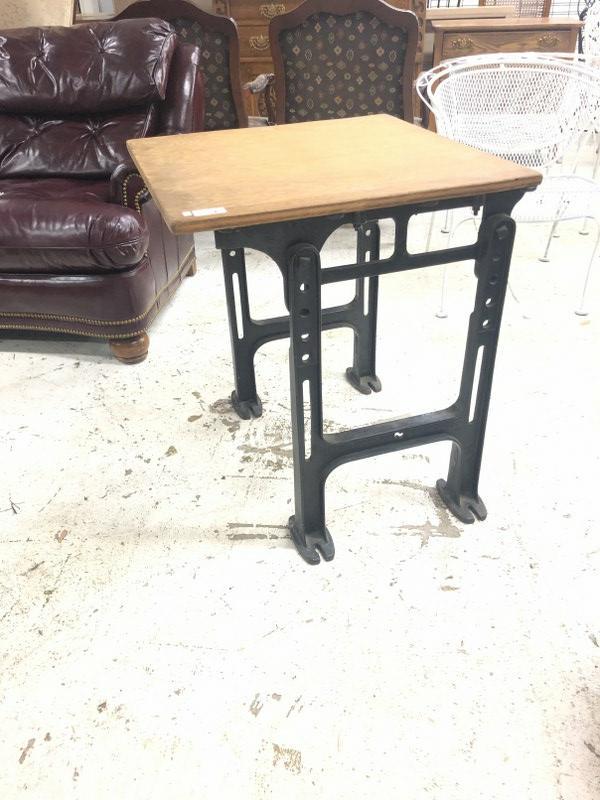 Industrial iron base table w/plywood top, as you see it top measures 24" X 24" X 28" high: Industrial iron base table w/plywood top, as you see it top measures 24" X 24" X 28" high