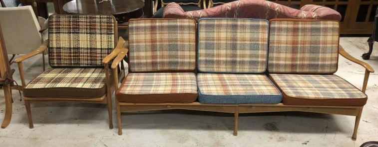 Mid century danish modern style sofa and armchair, have double sided cushions, can either use solid (1 of 7)