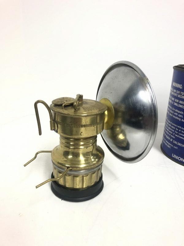 Old never used Safesport solid brass carbide lamp with 4" reflector, with orignial box (rough (1 of 8)
