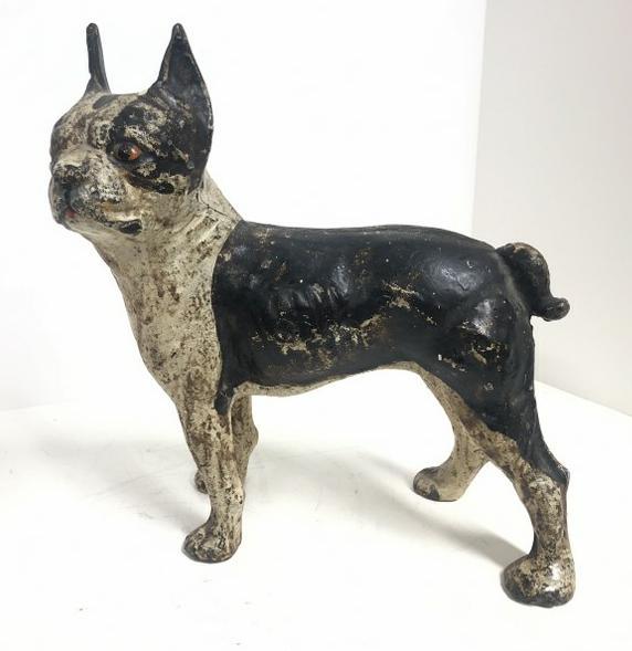 Old Boston Terrier cast iron door stop, original paint, with wear to the paint from years of use. (1 of 1)