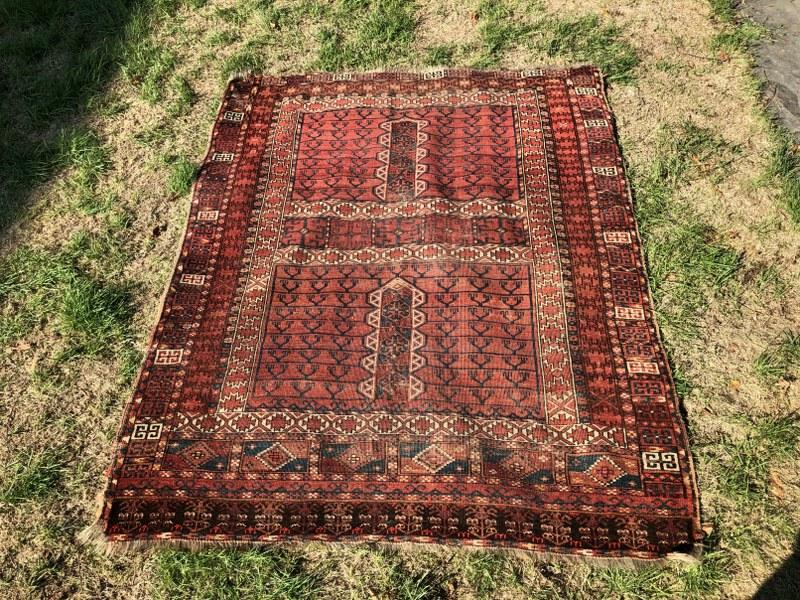 Estate handmade oriental rug, measures 72" x 57.5", from Catskill, N.Y. estate, slight wear, nice (1 of 3)