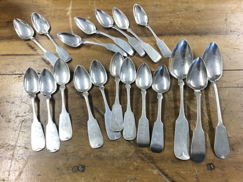 (19) pcs. Estate coin silver spoons, from fine Catskill, New York home, weight is 12.17 troy ounces, (1 of 1)