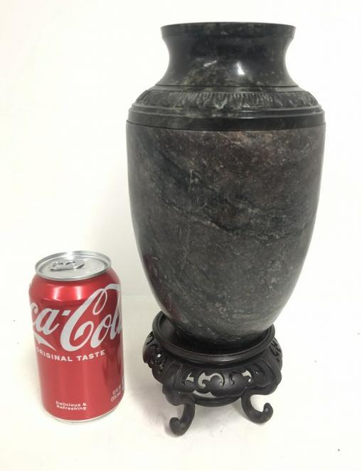 Decorative marble & bronze urn, from local estate, measures 8.5" high. Has decorative wood Asian (1 of 3)