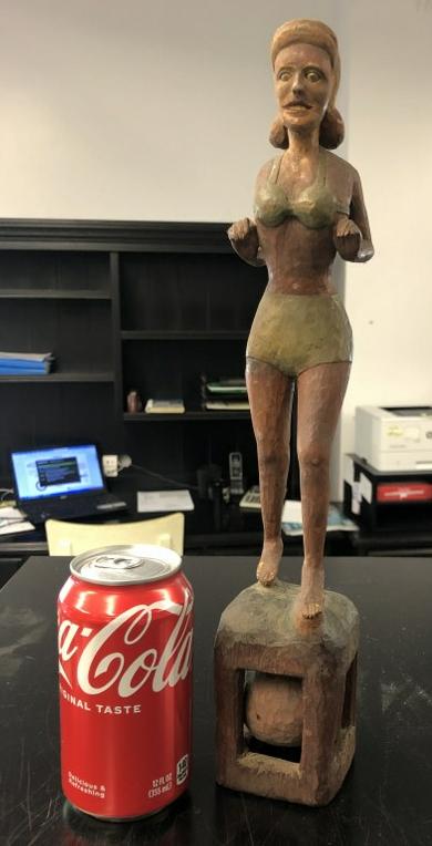 Wonderful folk art carved woman in bathing suit, with polychromed suit, from New Paltz, N.Y. estate (1 of 6)