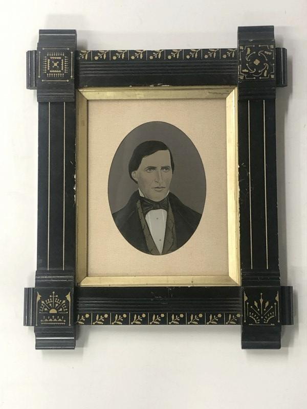 Handpainted tintype of gentleman in wonderful Eastlake frame,  frame measures 17" x 12.5".  From the (1 of 3)