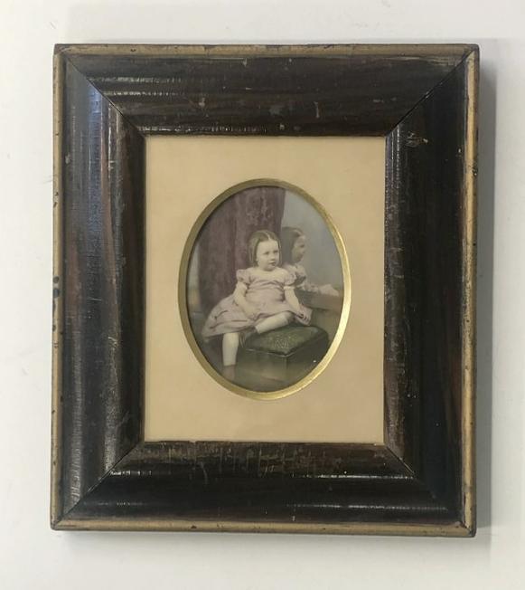 Hand Painted photograph young girl (possible opalotype) refelction in mirror, framed & sealed on: Hand Painted photograph young girl (possible opalotype) refelction in mirror, framed & sealed on verso, frame measures 10.5" x 9.25". From the estate collection of Richard G. Miller's 19th & 20th cent