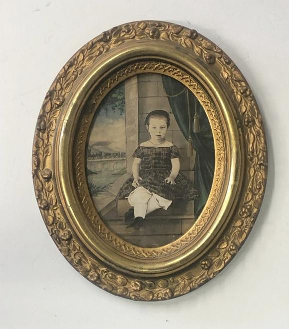Salted paper print with watercolor & gouache, inscription on verso of frame "Age 6yrs, Agnes Stewart: Salted paper print with watercolor & gouache, inscription on verso of frame "Age 6yrs, Agnes Stewart Grover, born 1860, Baltimore, Maryland, information on verso label as pictured. Frame measures 12.5