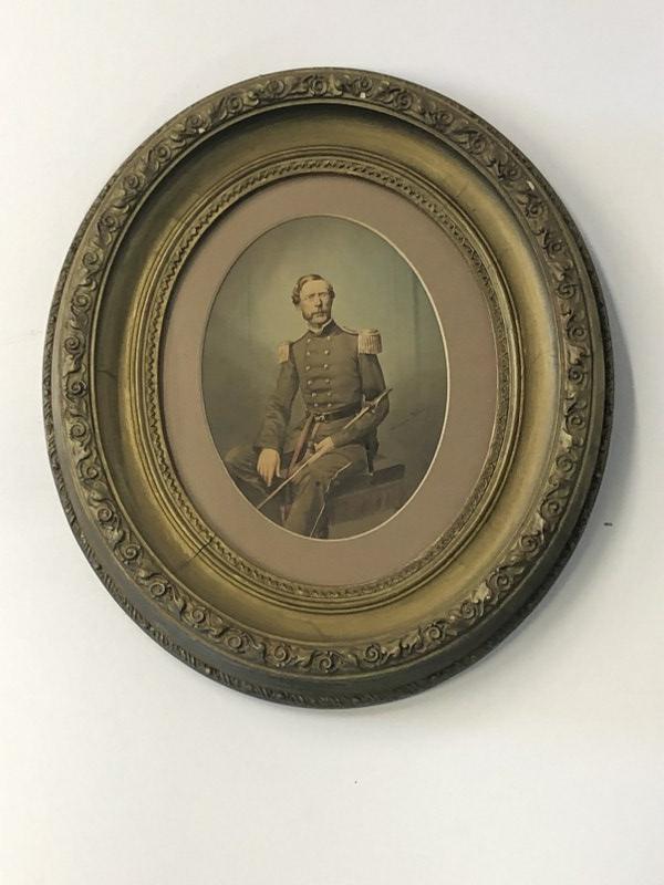 Hand Painted unidentified Soldier with sword, signed Norma Blane, in period frame, frame measures (1 of 2)