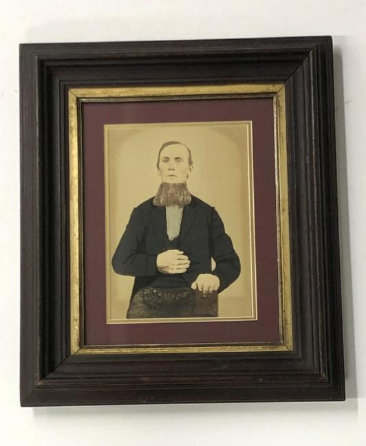 Hand Painted photograph of bearded gentleman with book, identified as W H Wentzel, York, Pa. Nov. 9, (1 of 3)