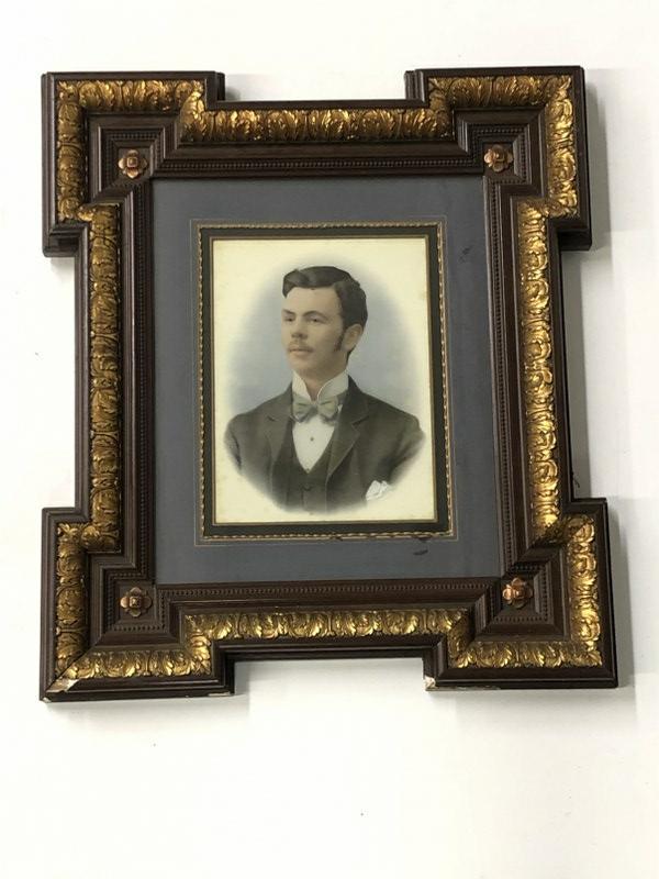 Hand Painted photograph of gentleman, probably on milk glass by A & G Taylor, Edinburgh. ( sealed, (1 of 4)