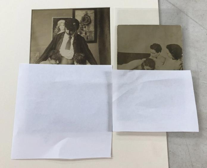 (2) vintage albumen prints of menage a trois sexual acts. The matted image measures 8" x 5.35" and (1 of 1)