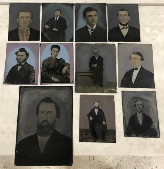 (10) Hand Painted tintypes of men, approx. 8.5" x 6.5" to 14" x 10".   From the estate collection of (1 of 5)