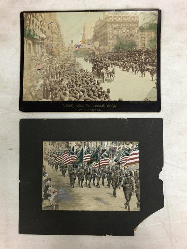 (2) Hand Painted photographs of parades. One boudoir card photo (7" x 9.75") of the Washington (1 of 4)