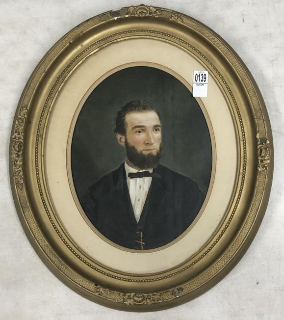 Hand Painted photograph of bearded gentlaman, measures 21" 18", in period frame. From the estate: Hand Painted photograph of bearded gentlaman, measures 21" 18", in period frame. From the estate collection of Richard G. Miller's 19th & 20th century hand painted, coloured & tinted photography.