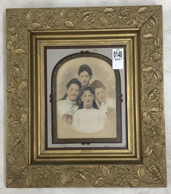 Hand Painted photograph of 4 women, in period frame, measures 16" x 14". From the estate: Hand Painted photograph of 4 women, in period frame, measures 16" x 14". From the estate collection of Richard G. Miller's 19th & 20th century hand painted, coloured & tinted photography.