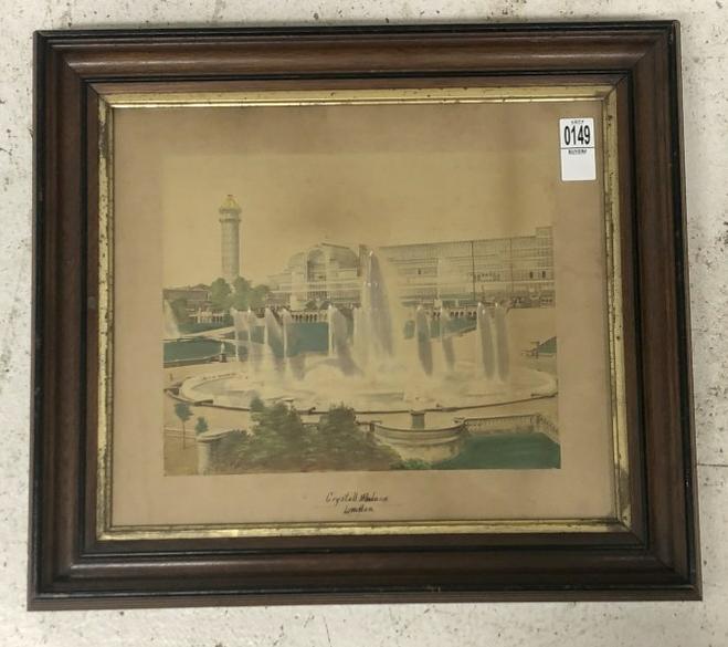 Hand Painted photograph of the Crystal Palace, London, framed, 16.5" x 18.5".   From the estate (1 of 4)