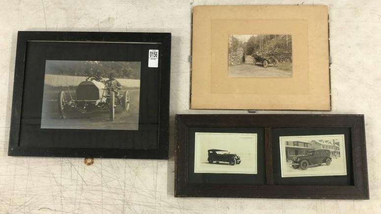 (3) early black & white photographs of automobiles - 1 a Race Car, 2 are framed, I unframed. Race (1 of 5)