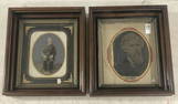 (2) framed hand painted tintypes of gentlemen with beards, in period Victorian frames which measure