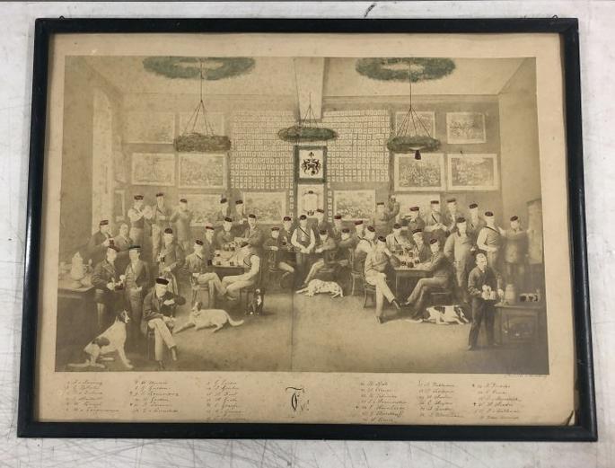 Large German hand painted photograph by G. Pauli & Co. in Heidelberg. All drinking beer, many (1 of 6)