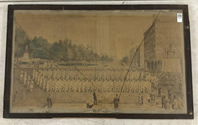 Large hand tinted photograph titled ( VETERAN FIREMEN ) by Anderson, New York 1888, framed broken (1 of 12)