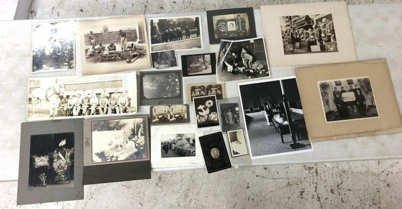 Death related photography lot includes funeral, postmortem, one crime scene, cemetary, panoramic of (1 of 14)