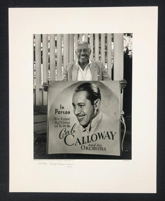 Hank O'neal photograph of Cab Calloway, White Plains, N.Y. , Septemeber 1987, inscribed For Evelyne, (1 of 5)