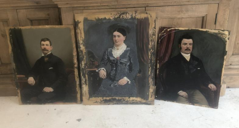 (3) large hand colored 19th century photograph portraits, measuring 23" x 18" , 24.5" x 19.5" and (1 of 5)
