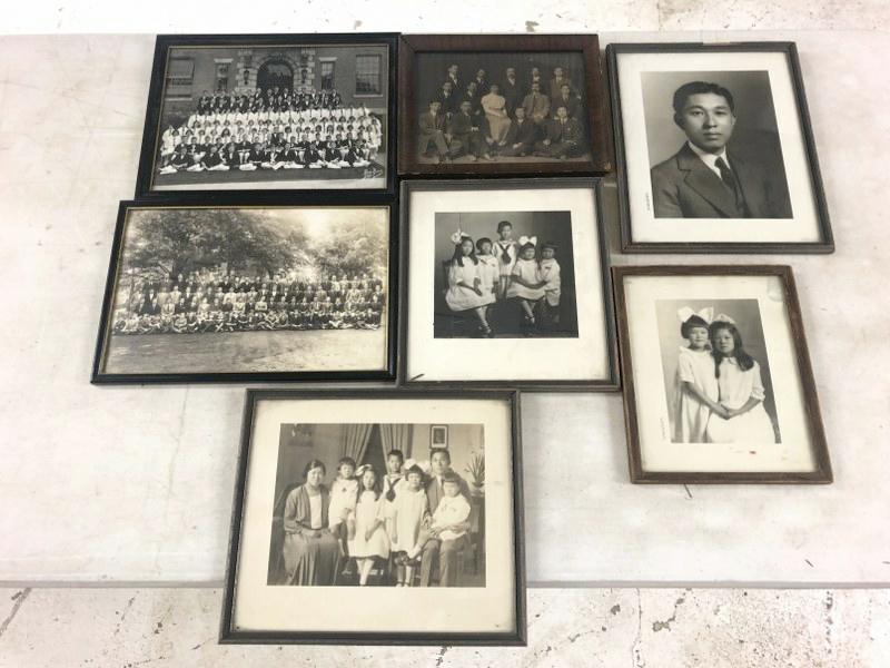 ( 7 ) framed older photographs from estate, mostly Asian family, including groups, etc. (1 of 8)