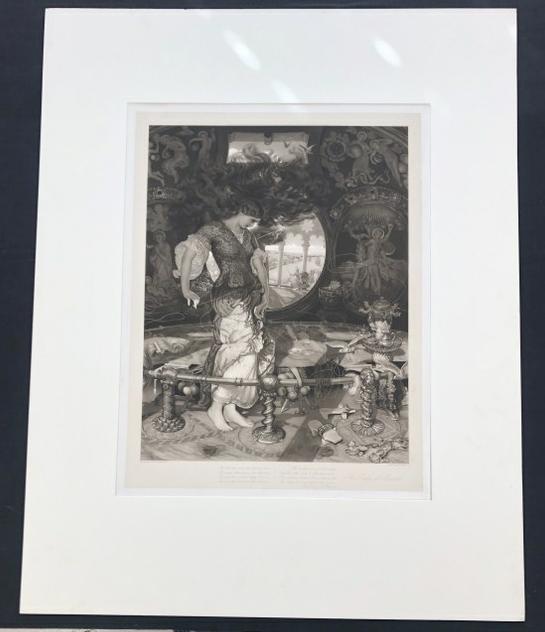19th c The Lady of Shalott engraving, fine estate condition, Engraved by J D Miller, Painted by (1 of 5)