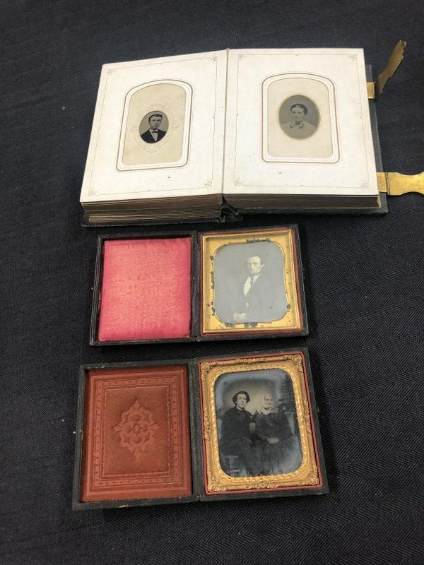 Estate album of tintypes & cdv's (mostly tintypes, some with hand tinting ) and an ambrotype & dag. (1 of 12)