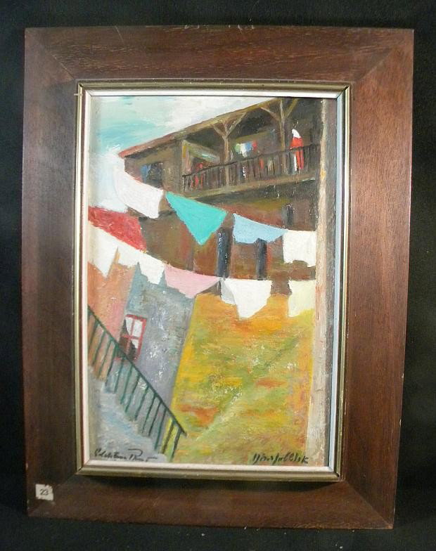Bruno Edelstein o/c Impressionist Cityscape Tel Av: Wonderful oil on canvas, by Bruno Edelstein ( Brother of Ed Arno ), impressionist cityscape of Tel Aviv, where he worked, and had shows in the late 1960's. Painting from estate of Brother Ed Arno, NYC