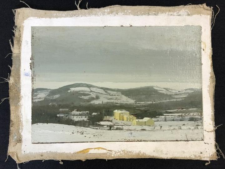 Harry Orlyk ( b 1947 ) o/c Winter landscape, loose canvas, canvas measures 11" x 14.5".   From (1 of 2)