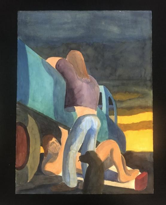 Edward Avedisian ( 1936-2007 ) w/color with man working under pick up truck, with other person (1 of 1)