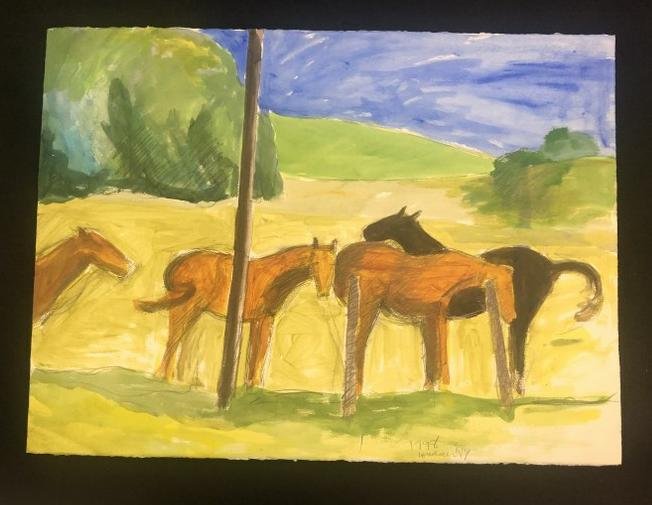 Edward Avedisian ( 1936-2007 ) w/color landscape with horses in foreground. Signed and dated 1998,: Edward Avedisian ( 1936-2007 ) w/color landscape with horses in foreground. Signed and dated 1998, painting measures 22" x 30". From Hudson, N.Y. estate of noted Art Collector Albert Burnette Roberts