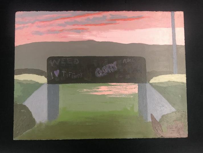 Edward Avedisian ( 1936-2007 ) goauche or oil on paper landscape with sign with ( WEED, I love (1 of 1)