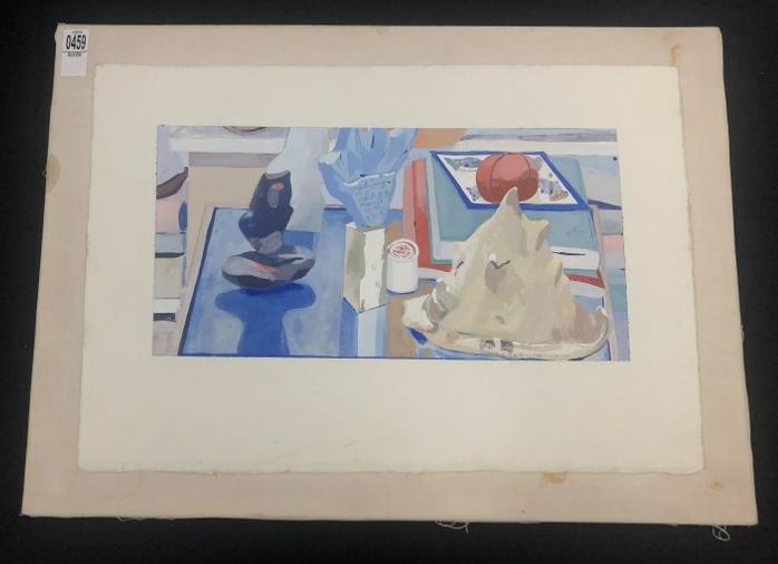 Gerald Wasserman ( 1920-2011 ) w/color still life dated 1971, mounted on board, painting measures 9": Gerald Wasserman ( 1920-2011 ) w/color still life dated 1971, mounted on board, painting measures 9" x 17". From Hudson, N.Y. estate of noted Art Collector Albert Burnette Roberts (1932-2021). His 40 