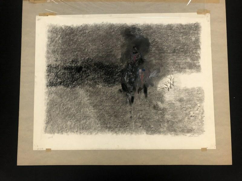 Reginal Pollack ( 1924-2001 ) Mid Century pastel titled ( Horse and Rider 1957 ) with old PERIDOT (1 of 3)