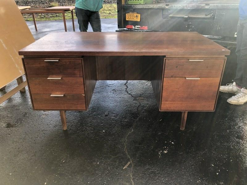 Danish Modern walnut desk ( I believe it's John Stuart ) round label missing in drawer, typical size (1 of 7)