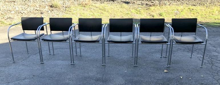 (6) Mid Century chrome armchairs with black leather seats, from Hudson Valley home, nice overall (1 of 3)