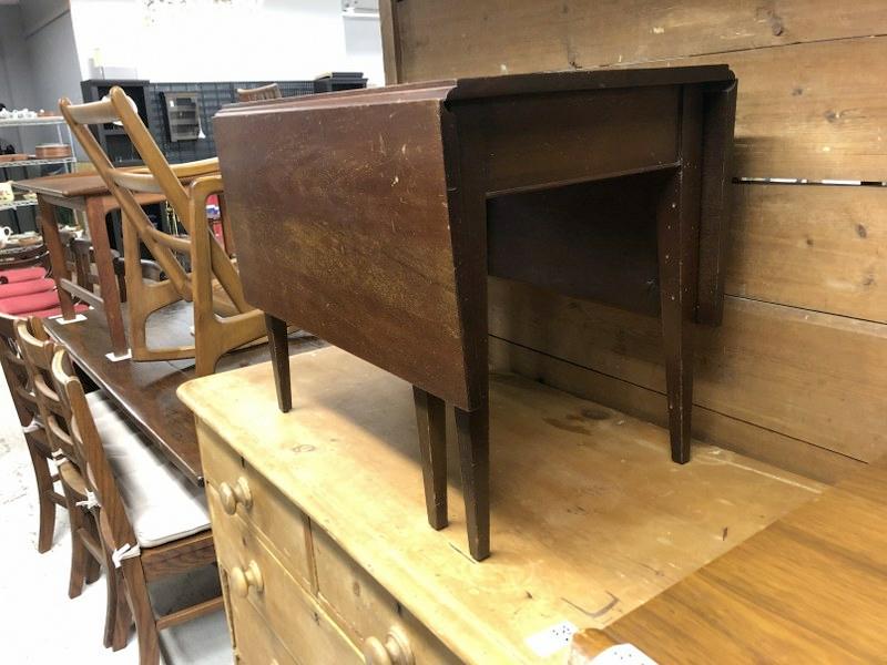 Childs or diminutive mahogany swing leg dropleaf table, from estate in Hudson Valley storage area, (1 of 2)
